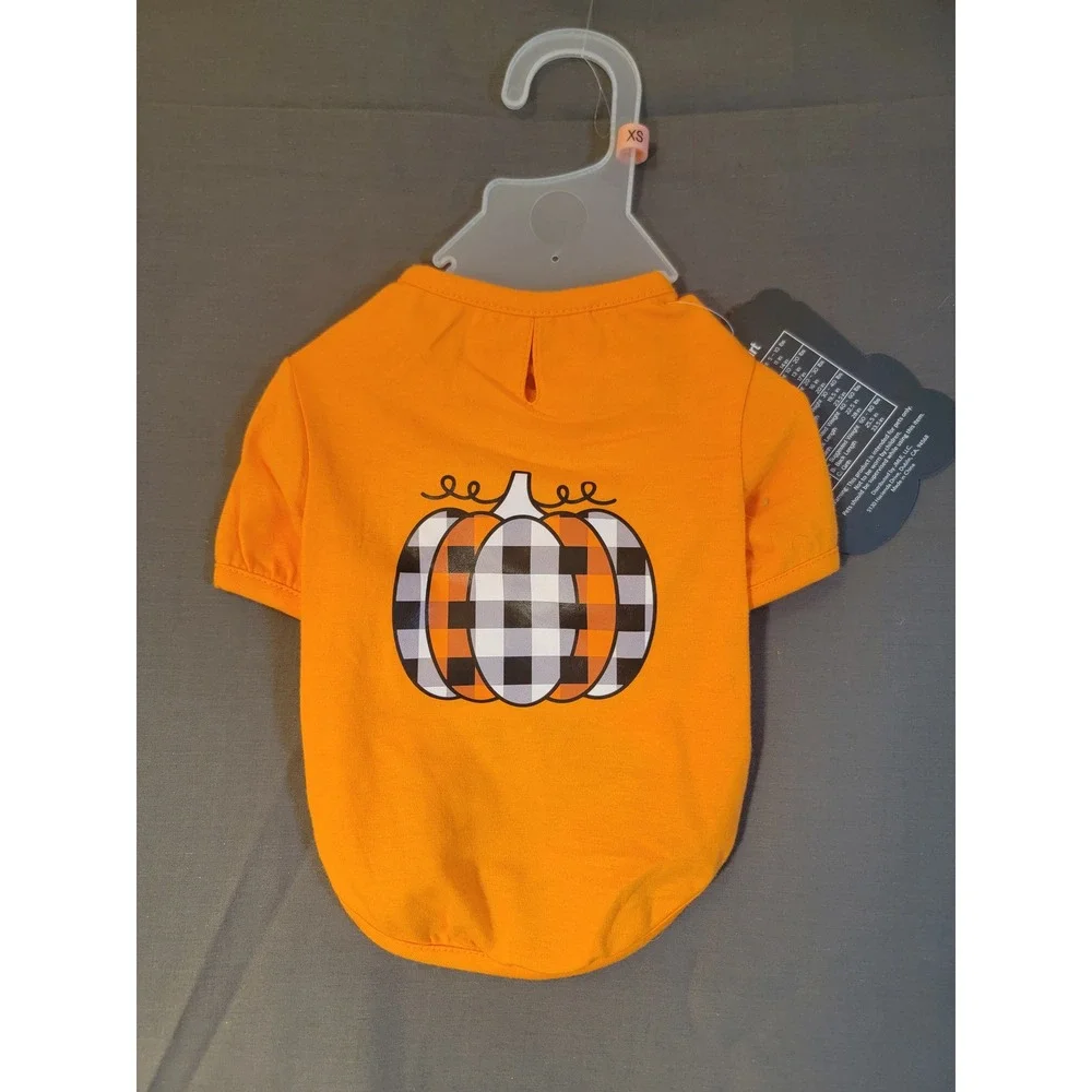 Howl-O-Ween Party Pumpkin Pet Shirt XS Orange New Plaid Halloween Dog Tee